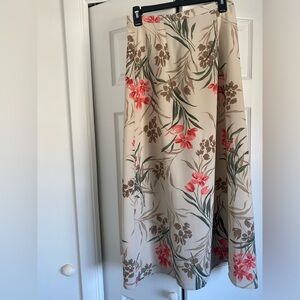 Dress Barn Floral Beige Maxi Skirt with Pink Blooms